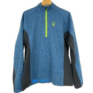 Spyder blue and black 1/4 zip sweater with neon yellow zipper men's size large